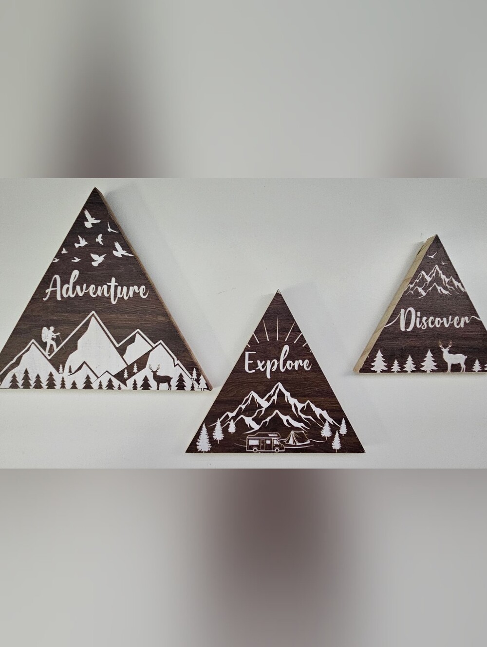 Wooden Adventure Triangle Wall Decor - Brown & White